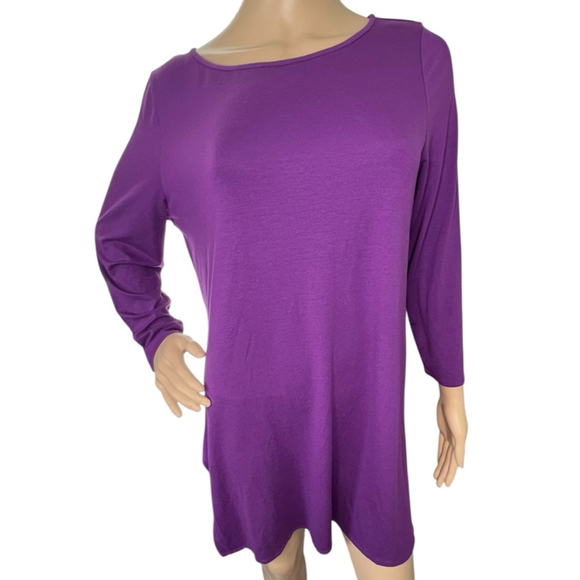 Eileen Fisher Dresses & Skirts - Eileen Fisher Basic Purple Long Sleeve Scoop Neck Mini Tunic Dress